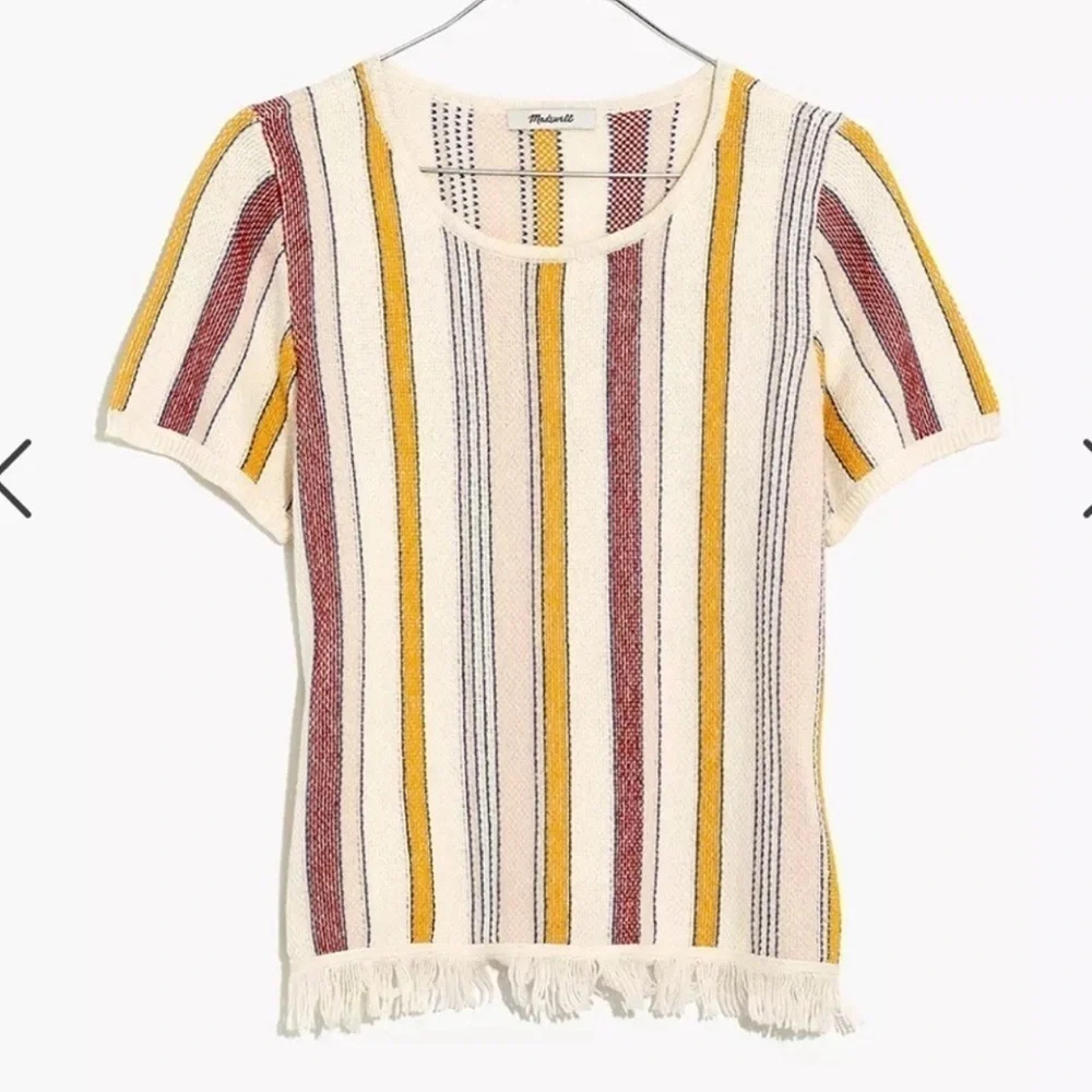 Madewell | Blakley Stripe Sweater Tee Cotton Fringe Size Small - Picture 3 of 8